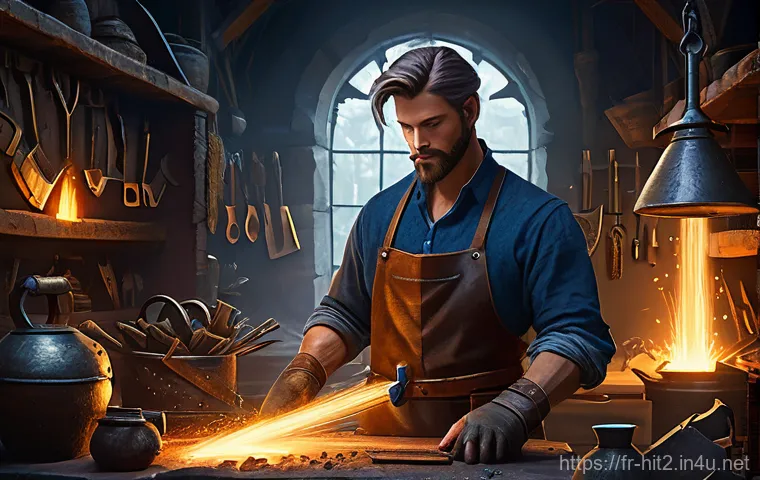 히트2 전설 등급 장비 제작법 - Prompt 1: The Master Forger's Legendary Workshop**