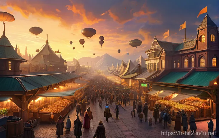 히트2 서버 선택 기준 - **Prompt 1: High Population Server - "Thriving Grand City Market"**
    An expansive, bustling fanta...