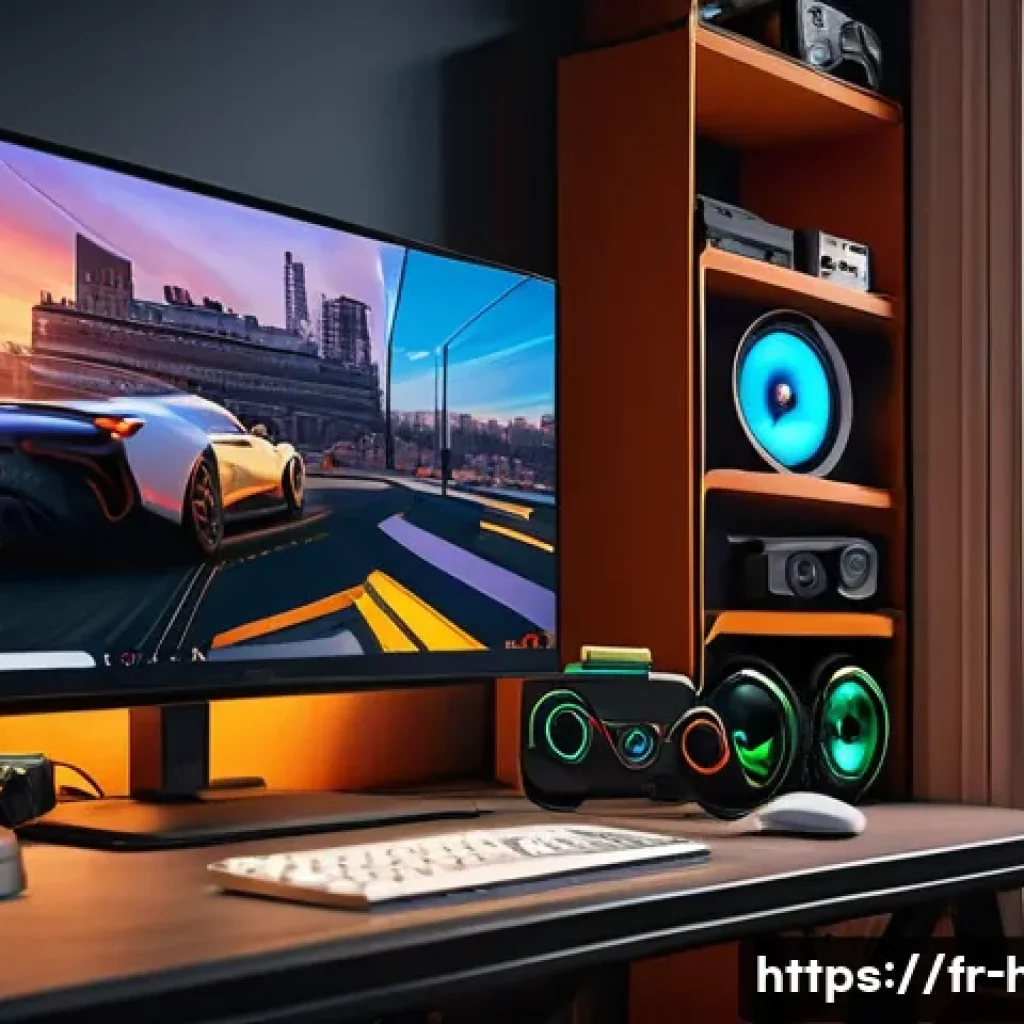 히트2 필수 유틸리티 추천 - A detailed digital illustration of a French gamer&rsquo;s desktop setup in a cozy Parisian apartment, feat...