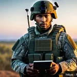 히트2 계급별 특전 분석 - A tactical military commander standing confidently on a rugged battlefield at dusk, wearing advanced...