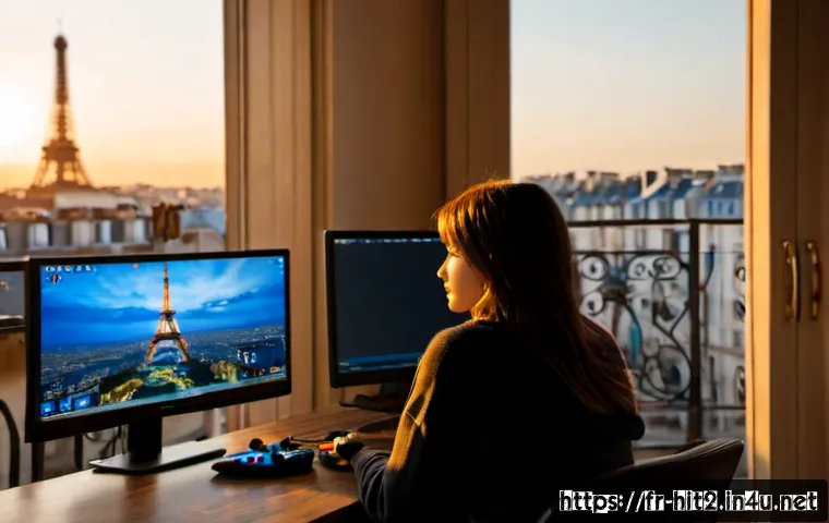 히트2 초보 유저 FAQ - Photorealistic cinematic scene of a beginner fantasy MMORPG player in a cozy Paris apartment, seated...